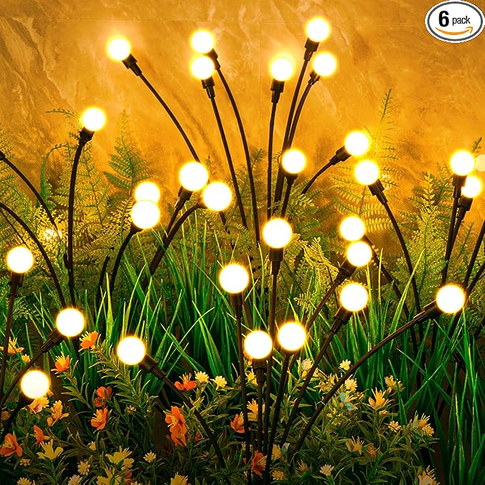 Solar Lights Outdoor(6-Pack, 48 LEDs), ASMAD Solar Garden Lights, Outdoor Decorations, Firefly Light for Patio Decor, Big Bulb, Unique Gifts for Women, Gifts for Grandma