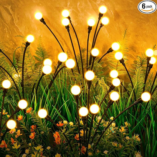 Solar Lights Outdoor(6-Pack, 48 LEDs), ASMAD Solar Garden Lights, Outdoor Decorations, Firefly Light for Patio Decor, Big Bulb, Unique Gifts for Women, Gifts for Grandma