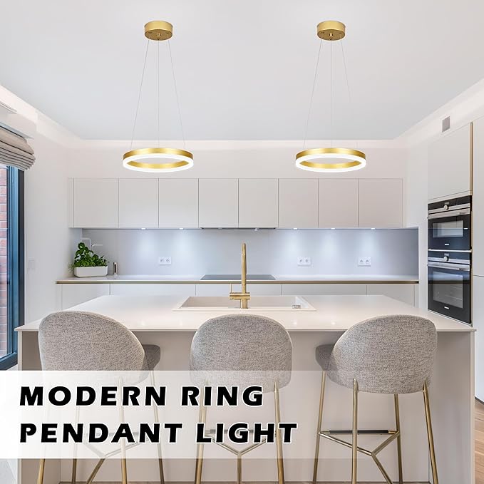 12" Gold Led Ring Chandelier Ring Modern Led Chandelier Modern Pendant Lights Adjustable Height Light Contemporary Light Fixture for Kitchen Island Bedroom Kitchen Island Dining Room