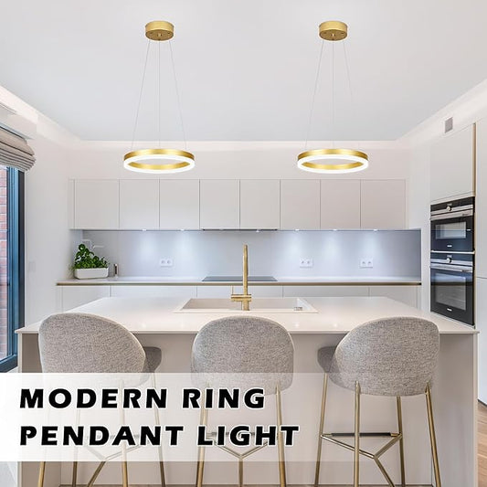 12" Gold Led Ring Chandelier Ring Modern Led Chandelier Modern Pendant Lights Adjustable Height Light Contemporary Light Fixture for Kitchen Island Bedroom Kitchen Island Dining Room