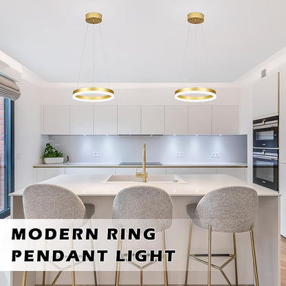 12" Gold Led Ring Chandelier Ring Modern Led Chandelier 3 Pack Modern Pendant Lights Led Pendant Lights Adjustable Height Light Contemporary Light Fixture for Kitchen Island Dining Room