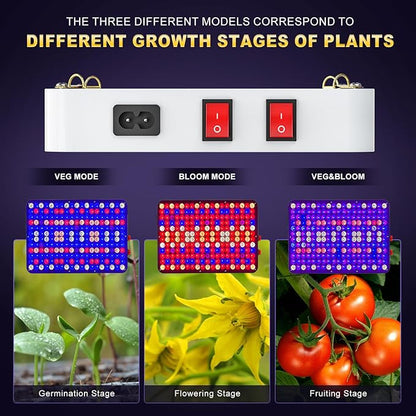 LED Grow Lights for Seed Starting Vegetables Bloom, UV-IR Included Hanging Full Spectrum Grow Lights for Indoor Hydroponic Plants Greenhouse,Veg Bloom Daul Mode,100W