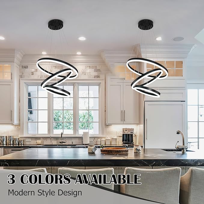 Modern Led Chandelier 3 Rings Black Pendant Lights Dimmable Chandeliers Color Temperature Height Adjustable Black Chandelier Led Pendant Light for Living Room Dining Room Bedroom Entryway
