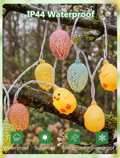 Easter Egg Chicken String Lights Plug in, 8.5Ft Outdoor Easter Decorations Lights with 10 LED Egg Chicken Pastel Fairy Lights Waterproof for Indoor Outdoor Spring Party Garden Home Window Decor