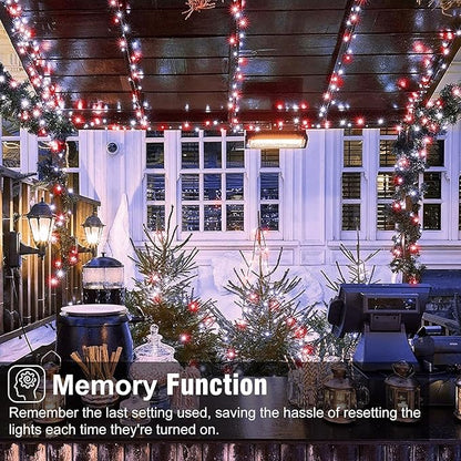 Red and White Christmas Lights, 66FT 200 LED Outdoor String Lights Waterproof with 8 Modes, Connectable Plug in Fairy Light Green Wire for Outside Indoor Patio Garden Xmas Party Holiday Decorations
