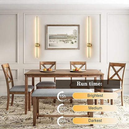 Battery Operated Modern Wall Sconces, Dimmable Wireless Wall Light Set of Two with Remote Control, 3 Color Temperatures, Rechargeable LED Wall Sconce for Bedroom, Living Room, Hallway, 39.3 Inch Brass
