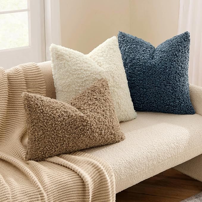 MIULEE Pack of 2 Throw Pillow Covers 18x18 Inch Neutral Cream White Faux Fur Decorative Sherpa Pillow Covers Fuzzy Accent Soft Sheepskin Fleece Cushion Cases for Boho Home Decor Couch Living Room Bed