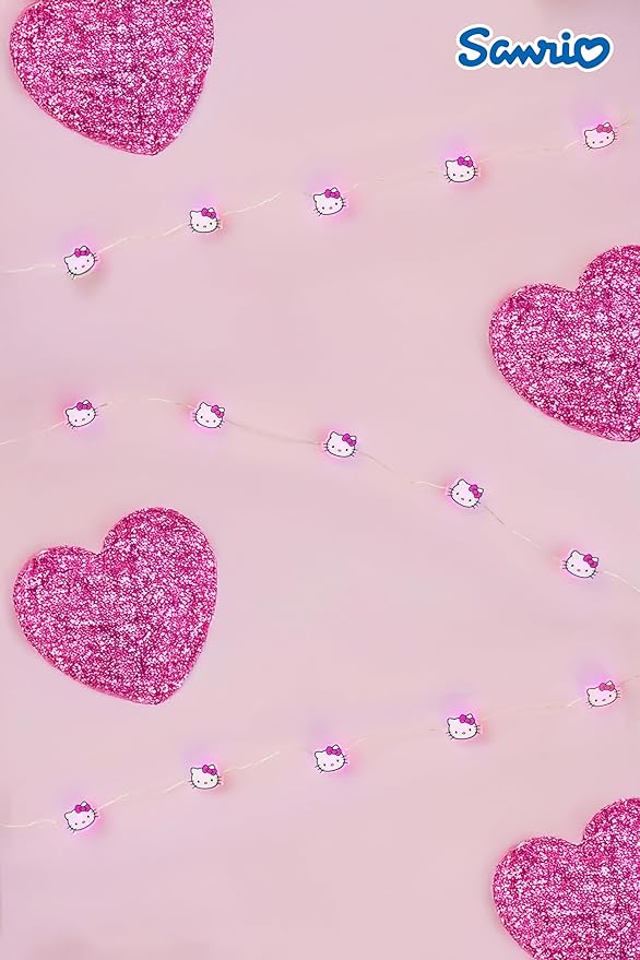 Silver Buffalo Hello Kitty Face with Pink Bow 20ct Decorative String Lights, 7 Feet Long, Battery Powered (Batteries Not Included), Pink LED, Indoor Use Only
