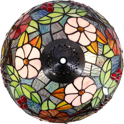 Tiffany Table Lamp Grapes Stained Glass Desk Reading Light 16X16X24 Inch Metal Leaf Base for Bedroom Living Room Home Office