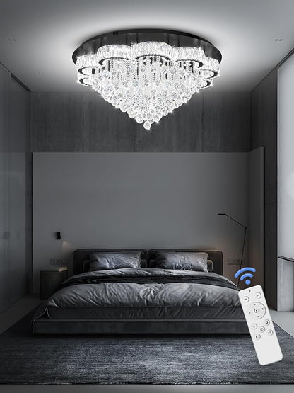 Flashing God 40inches Modern Crystal Chandelier for Living Room Round Ceiling Pendant Light Fixtures Luxury Flush Mount Chandelier for Entry Dining Room Bedroom