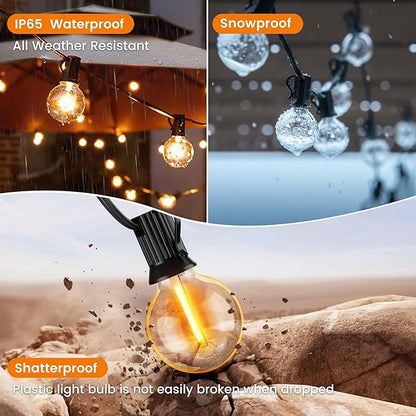 OHLUX Outdoor String Lights, 180FT LED Patio Lights with 82 Dimmable Plastic G40 Globe Bulbs 2 Spares, 2200K Waterproof Connectable Hanging Lights for Backyard Porch Cafe Party Decor E12 Socket