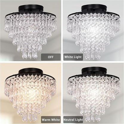 FRIXCHUR 11.8" Small Crystal Chandelier Light Fixture Mini Crystal Ceiling Light 5 Tiers Raindrops Black Chandeliers for Bedroom Hallway Closet, E26 Base