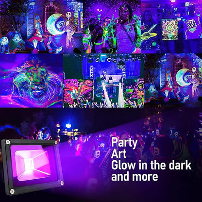 2 Pack 10w LED Black Light Blacklight for Fluorescent Neon Glow in The Dark High Power LED Flood Light IP65 with Plug for Party Birthday,Bar,Party Supplies,Neon Glow,Aquarium,Night Club