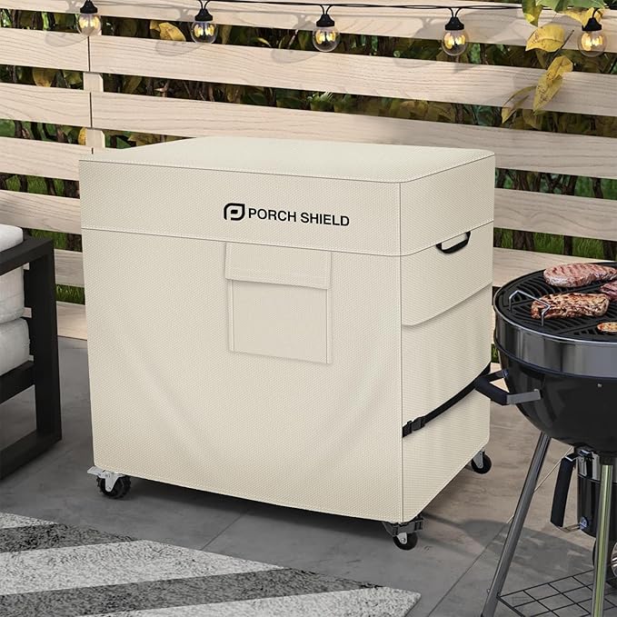 Porch Shield Waterproof Rolling 80-100 Qt Cooler Cart Cover Fits Most Patio Ice Chest Party Cooler (Light Tan, 36"L x 20"W x 32"H)