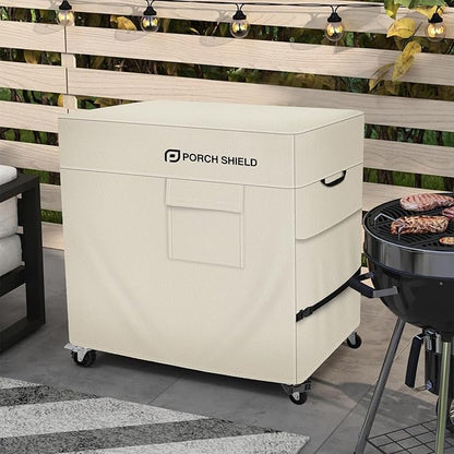 Porch Shield Waterproof Rolling 80-100 Qt Cooler Cart Cover Fits Most Patio Ice Chest Party Cooler (Light Tan, 36"L x 20"W x 32"H)