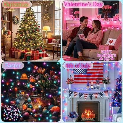 Color Changing Christmas String Lights with Remote, 4 Pack Total 66.6 FT 200 LED String Lights Indoor Outdoor Decoration, 35 Colors Twinkle Patriotic Lights for 4th of July Decorations