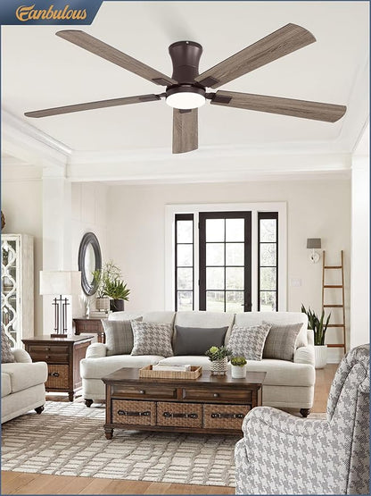Fanbulous 60 inch ceiling fan with light, Low Profile Ceiling Fan with Light, App&Remote Control, Dimmable LED Light, Flush Mount Ceiling Fan for Indoor Bedroom Living Room, Qiuet DC Motor