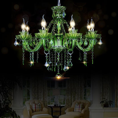 Bagood 8 Lights Green K9 Crystal Candle Chandeliers Lighting Modern Pendant Lights Candle Chandelier Lighting for Dining Living Room Bedroom Entry Elegant Decoration E12 Base, H22.8 x W27.2 Inch