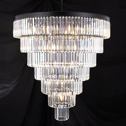 TOCHIC Large Crystal Chandelier for High Ceiling, 40 inch 7-Tier Modern Black Crystal Chandeliers Lighting Fixture, Round Light for Entryway Staircase Foyer Living Dining Room (Black, 40 Inches)