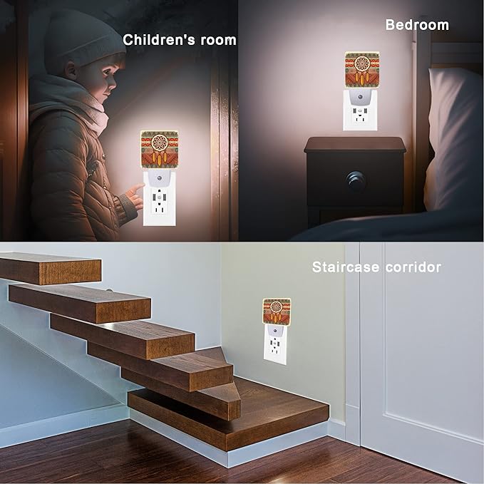 Dream Catcher Night Light,Ethnic Ornament Plug-in Night Lights with Dusk-to-Dawn Sensor for Stairway/Hallway/Bedroom 0.5W Sleep Friendly lamp for Women/Girls/Boys Gift