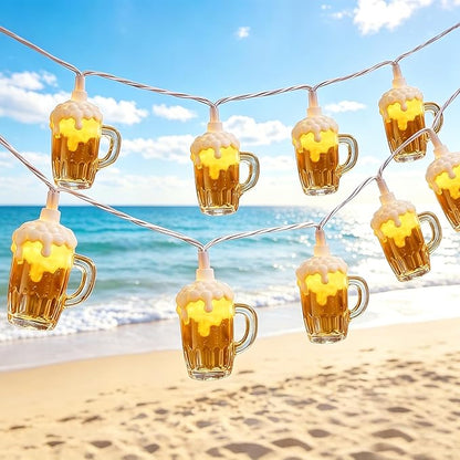 Beer Mug Outdoor String Lights, Hawaiian Decor Lights, 8.5Ft LED Tropical Beach Camping String Lights Plug in with 10 3D Beer Cup Bulbs, Summer Decor for Tent Holiday Party Garden Cinco de Mayo