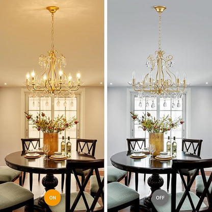 WUZUPS Crystal Candle Chandelier Pendant Flushmount Ceiling Light Modern Lighting Fixture for Bedroom Hallway Bar Kitchen Bathroom, H 22.5" x W 21.7", Gold, E12 Base