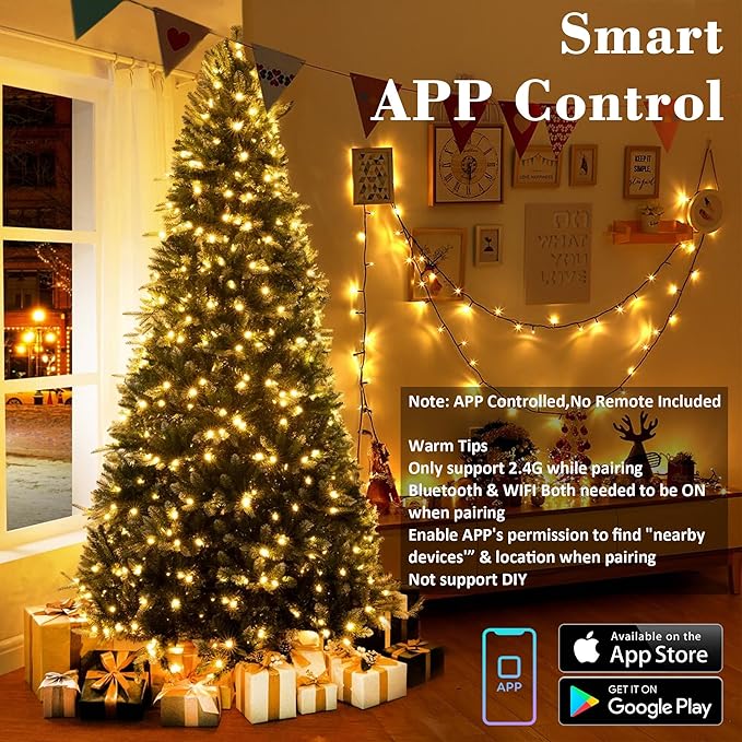 Brizled Smart Christmas Lights, 66FT 200 LED Color Changing Christmas String Lights App & Voice Control, Dimmable Warm White & Multicolor Xmas Tree Lights Music Sync for Indoor Outdoor Wedding Party