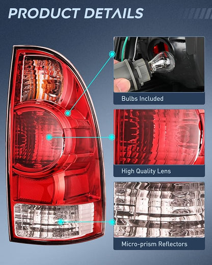 Nilight Taillight Assembly Compatible with 2005 2006 2007 2008 2009 2010 2011 2012 2013 2014 2015 Toyota Tacoma Rear Tail Light Lamp Replacement OE Style Driver Side and Passenger Side