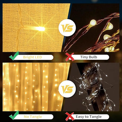 Color Changing Curtain Lights, Pink Room Decor 8 Modes LED String Lights for Garden, Teen Girls' Room, Party, Window, Wall, Valentines Day and Christmas Decor(Warm White and Pink)