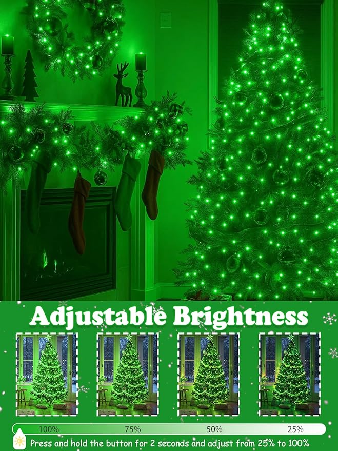 2-Pack 66FT 200 LED St. Patrick's Day Lights, 13 Modes Extendable Christmas Tree Lights with Timer & Memory, Waterproof Twinkle Fairy Lights Green Wire Outdoor String Lights Indoor for Xmas (Green)