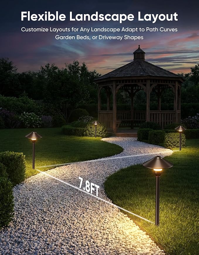 PARTPHONER Low Voltage Landscape Lighting 12-Pack, Aluminum 12V Pathway Lights with G4 Bulbs, Waterproof Oil Rubbed Bronze Color Round Shade Path Lights with Connectors for Walkway Yard Garden