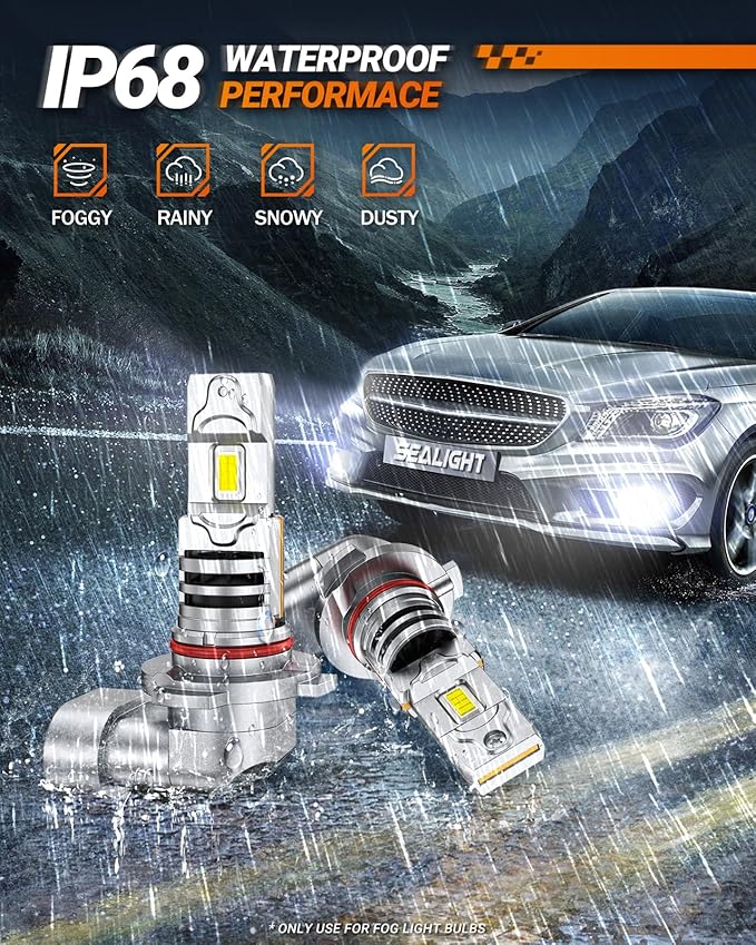 SEALIGHT H10 9145 9140 LED Fog Light Bulbs, 18000Lumen 1000% Super Bright 6500K Cool White, 1:1 Mini Size H10 LED Fog Lights, Plug and Play for Car, Powersports, ATV/UTV, IP68 Waterproof, Pack of 2