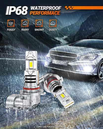 SEALIGHT H10 9145 9140 LED Fog Light Bulbs, 18000Lumen 1000% Super Bright 6500K Cool White, 1:1 Mini Size H10 LED Fog Lights, Plug and Play for Car, Powersports, ATV/UTV, IP68 Waterproof, Pack of 2