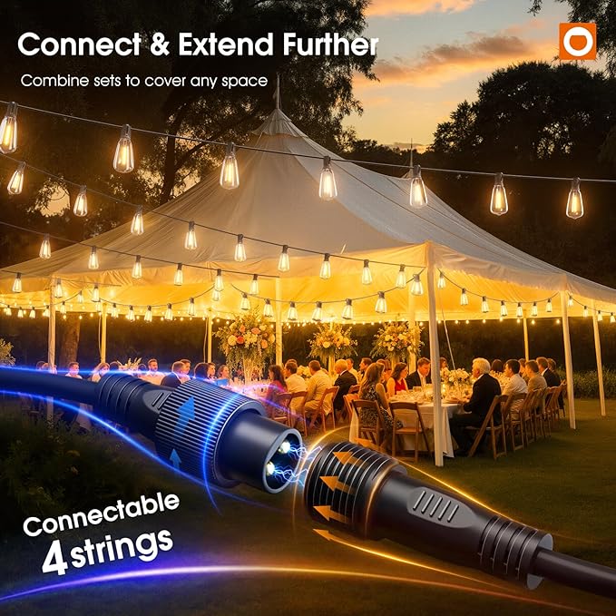 addlon 196FT Outdoor String Lights for Outside with APP Control Waterproof Patio Lights with Plastic ST38 LED Edison Bulbs Outdoor Lighting Extra Long for Backyard Bistro Porch Garden Pergola Party