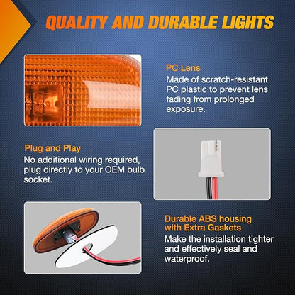 Nilight Fender Side Marker Lights 4 PCS 3 LED Red Amber Front Rear Clearance Light Compatible with 2001-2014 Chevy Silverado GMC Sierra 1500 2500HD 3500HD Dual Wheeler Trucks