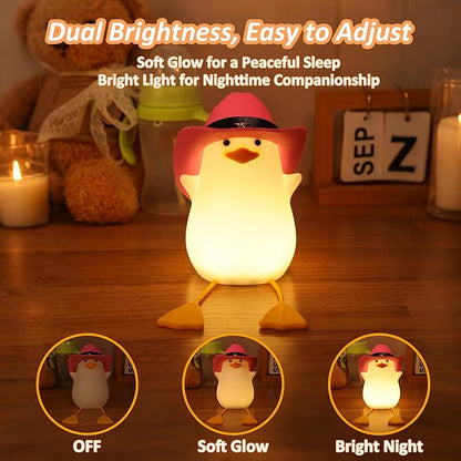 Anywin Cute Benson Ducks Night Light, Squishy Touch Silicone Animal Nursery Bedside Lamp, Dimmer & Rechargeable, Birthday Gift for Boys, Girls, Teens (Pink Duck)