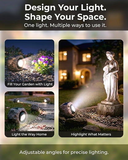 2 Pack Solar Rock Lights Outdoor, Angle Adjustable Solar Lights Outdoor Waterproof, LED Solar Garden Lights, Auto On/Off Landscape Lighting for Yard Pathway Patio Flower Bed - White Glow (Stone Brown)
