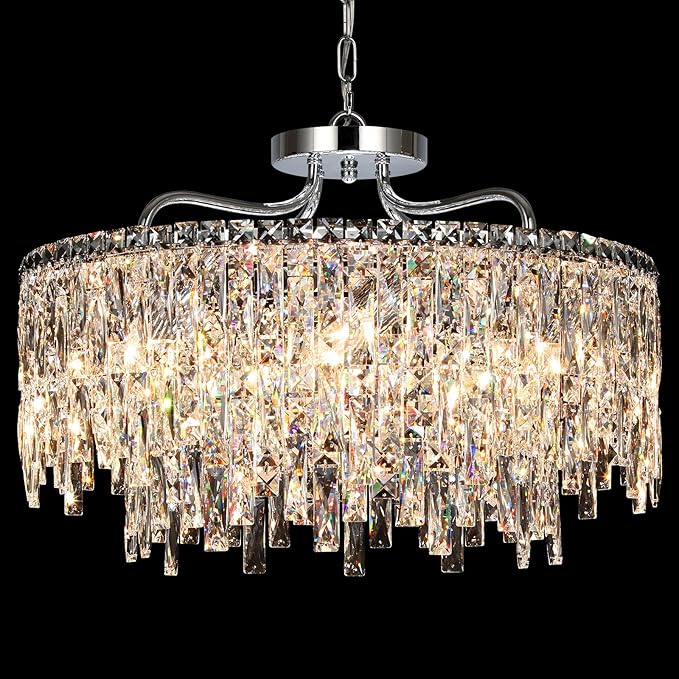 Luxury Crystal Chandelier, 24" Modern Round Dining Room Chandeliers Over Table，8 Lights Chrome Ceiling Pendant Ceiling Lighting for Living Room Bedroom Entryway Foyer Staircase