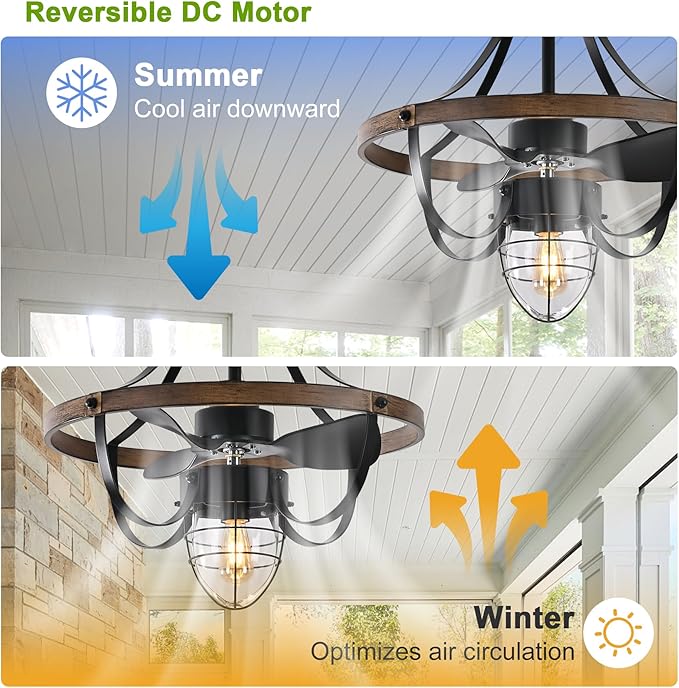 Garwarm Waterproof Outdoor Ceiling Fan with Lights and Remote,IP44 Black Outdoor/Indoor Ceiling Fans for Patios 6-Speed DC Motor, Farmhouse Gazebo Fan for Porch Pavilion