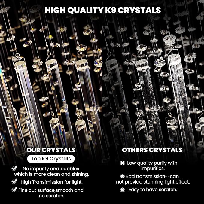 7PM W20 X H47 Modern Foyer Crystal Chandelier, 6-Lights Round LED Modern Raindrop Crystal Chandeliers Pendant Light for Hall Way Hotel Staircase Flush Mount Lighting Fixture