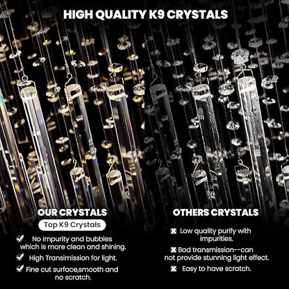 7PM W20 X H47 Modern Foyer Crystal Chandelier, 6-Lights Round LED Modern Raindrop Crystal Chandeliers Pendant Light for Hall Way Hotel Staircase Flush Mount Lighting Fixture