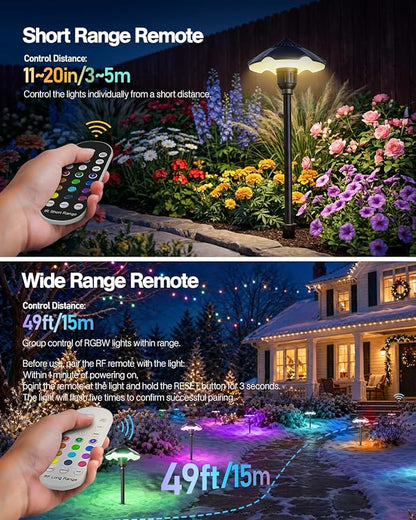 HIBOITEC 6-Pack RGBW Low Voltage Pathway Lights 3W 12-24V LED Landscape Lighting Outdoor Color Changing Landscape Lights Aluminum Waterproof Path Lighting for Walkway Yard Garden