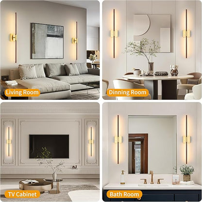Morauroral 30″ Walnut Battery Operated Wall Sconces with Remote Control, Rechargeable Wall Sconces Set of 2, LED Sconces Wall Lighting, Wireless Wall Lights for Bedroom, Living Room, Background Wall