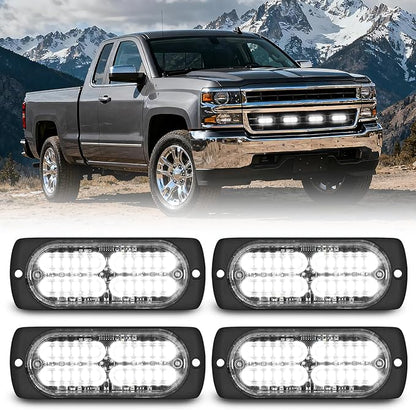Nilight 4PCS 24LED Emergency Strobe lights 12V 24V White Surface Mount Grille Hazard Safety Warning Light Sync Feature Side Flashing Marker Flash for Car Truck Campers