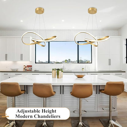 20" Gold Modern led Chandelier for Living Room,Irregular Ring Modern Pendant Lights Kitchen Island,Dimmable Remote Control H79 Adjustable led Pendant Light for Bedroom Dining Room Entryway