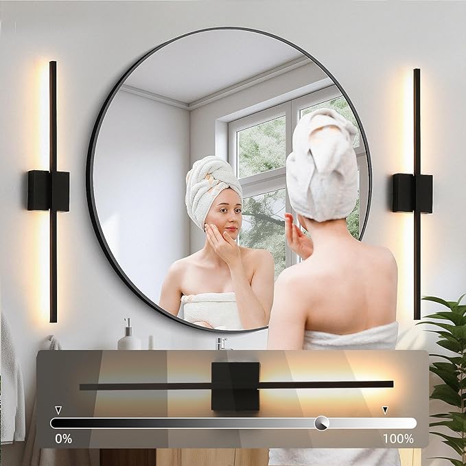 Wall Sconces Set of Two, 28 Inch Dimmable LED Wall Sconce Modern Black Sconces Set of 2 for Bathroom, Living Room, Bedroom, Hardwired 3000K (2 Pack)