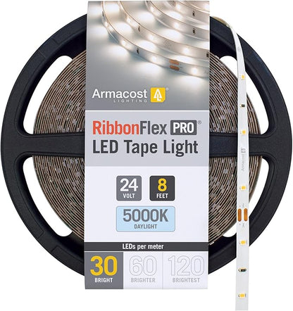 Armacost Lighting RibbonFlex Pro 24V White LED Strip Lights 30 LED/m, 5000K, 8.2 ft 164210