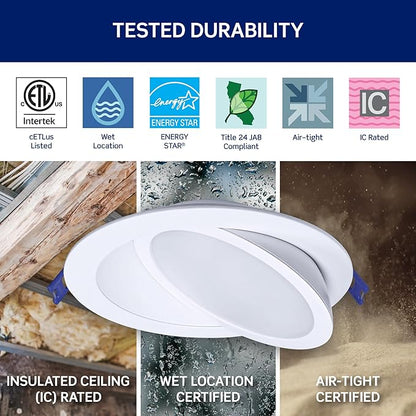 Leviton 6 in. Round Adjustable Slim Downlight, 1100 Lumens, 5 CCT Color Selectable 2700K-5000K, Dimmable, DAR60-S1W