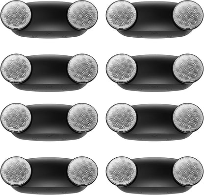 8 Packs Black Emergency Lights with Battery Backup Two Adjustable Bug Eye -UL 924 Certified Emergency Exit Signs-120-277VAC/Commercial Emergency Lights Fixtures/Hardwired Indoor Exit Lights.