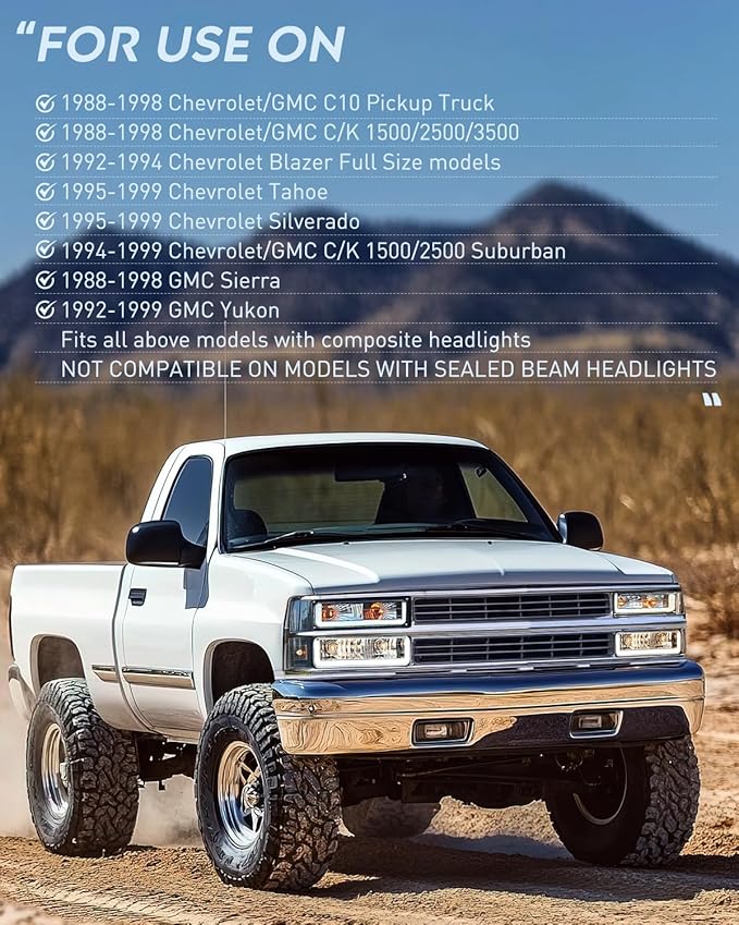 Nilight DRL Headlight Assembly Compatible with 1988 1989 1990 1991 1992 1993 1994 1995 1996 1997 1998 Chevrolet GMC C10 C/K 1988-1999 Silverado Suburban Sierra Blazer Tahoe Yukon Chrome Housing